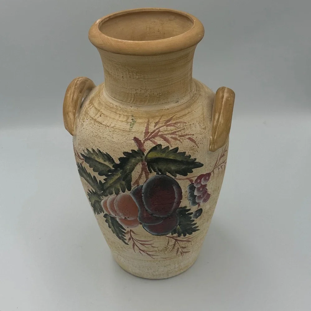 Ceramic Vase Home Decor Large Beige Fruit Hand Painted Rustic Tuscan 12